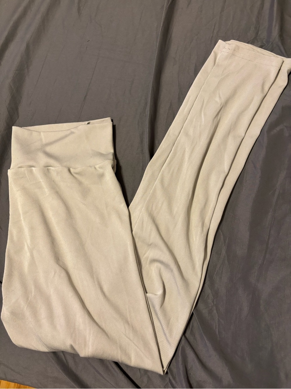 SHEIN Cream Ribbed Yoga Pants High Waisted Stretch Leggings (XL)